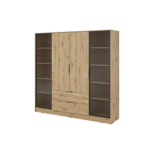 Kelly 206cm Glass-Fronted Wardrobe in Rustic Oak Artisan - Expansive Storage with Natural Charm