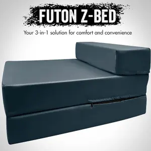 Fold Out Single Z Bed Futon Sofa Chair Mattress - Dark Grey