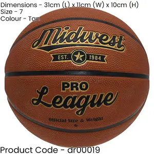 Size 7 Pro League Basketball Ball - Rubber High Grip Cover Deep Channel 8 Panel