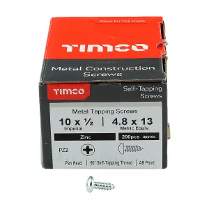 Timco - Self-Tapping Screws - PZ - Pan - Zinc (Size 10 x 1 1/2 - 200 Pieces)