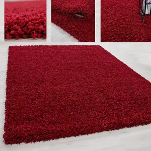 Fluffy Red Shaggy Area Rug ,50mm/5cm Deep Pile Living Room Carpet Runner - 120x170 cm