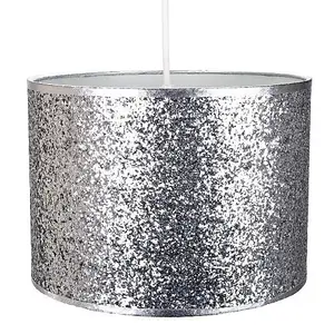 Modern and Designer Bright Silver Glitter Fabric Pendant/Lamp Shade 25cm Wide