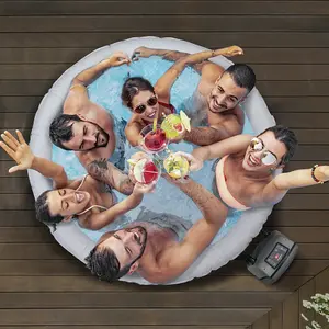 4-6 Person Inflatable Hot Tub & Smart Pump - Rattan Effect Outdoor Garden Party