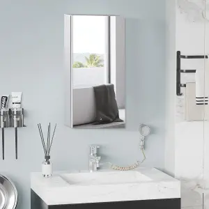 HOMCOM Wall Mounted Bathroom Mirror Glass Storage Cabinet Stainless Steel