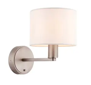 Donovan Nickel Plate and Vintage White Faux Silk Shade 1 Light Wall Light