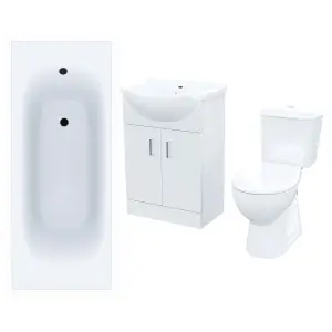 Nes Home Bath Suite 1700mm Bathtub, 550mm White Basin Vanity & Close Coupled Toilet