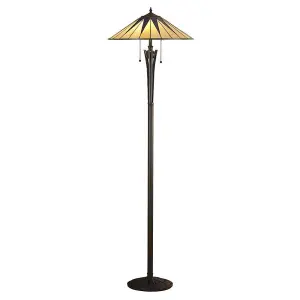 Luminosa Dark 2 Light Floor Lamp Black, Tiffany Style Glass, E27