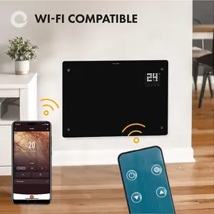 WiFi Smart Electric Glass Panel Heater 1500W Wall Mounted Or Free Standing Black