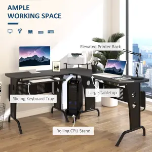 HOMCOM Space-Saving Corner Work Office Desk Gaming w/ Steel Frame CPU Rack Black