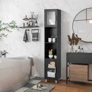 Costway Bathroom Tall Cabinet Slim Freestanding Storage Organizer Cupboard 2 Glass Doors