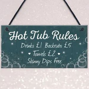 Red Ocean Funny Hot Tub Rules Novelty Hanging Garden Shed Plaque Jacuzzi Pool Funny Gift Sign