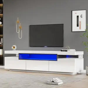 TV Stand Cabinet for 70-inch TV High Gloss TV Stand Unit with LED Lights, 3 Drawers, 3 Open Storage Space, for Bedroom Living Room