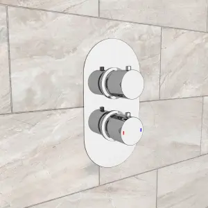 Nes Home Modern Chrome Round 1-Way 2 Dial Concealed Thermostatic Shower Mixer Valve