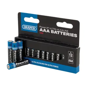 Draper PowerUP Ultra Alkaline AAA Batteries (Pack of 12) 03968