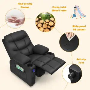 COSTWAY Kids Single Sofa Chair PU Leather Children Armchair Recliner with Cup Holders