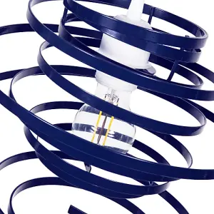 Contemporary Navy Blue Gloss Metal Double Ribbon Spiral Swirl Pendant Shade