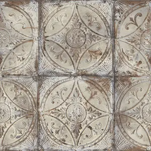 Galerie Grunge Cream Grey Bronze Ornate Tile Smooth Wallpaper