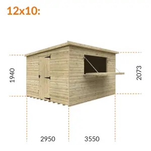 12ft x 10ft (3550mm x 2950mm) Horsforth Elite Pressure Treated Shiplap Pent Bar Shed