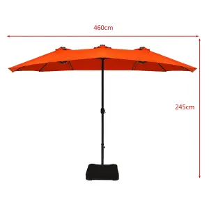 Costway 460x270cm Solar LED Patio Double-Sided Umbrella w/Base & Crank Camping