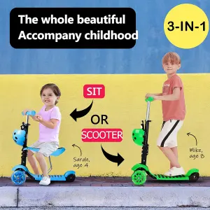 Children's Scooter with Removable Seat, Flashing LED Wheels, Height-Adjustable, aged 3 and over