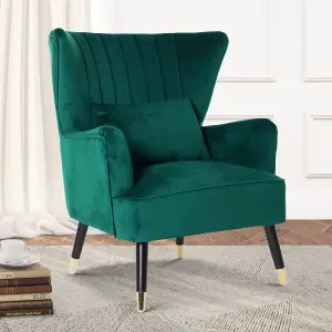 Velvet Emerald Green Camila Accent Wingback Chair