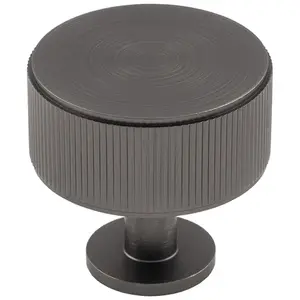 Lined Reeded Radio Door Knob - 35mm - Anthracite Grey Round Cabinet Pull Handle