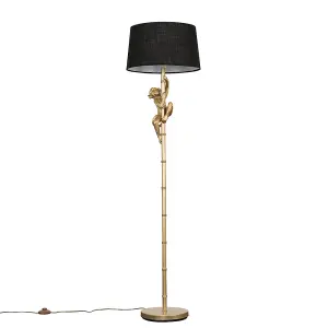 ValueLights Modern Gold Hanging Monkey Design Floor Lamp With Black Tapered Shade - Includes 6w LED Bulb 3000K Warm White