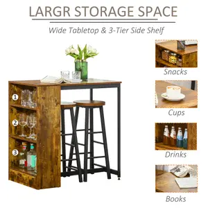 HOMCOM 3 Pieces Bar Table Set 1 Table 2 Stools w/ Storage Shelf