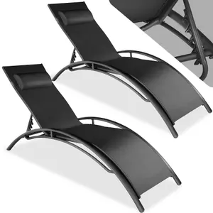 Sun Lounger Set of 2 Alina - 5-step backrest, head cushion, aluminium frame - black