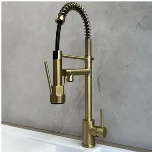 Liquida GR267BR Brushed Brass Kitchen Tap With Swivel Spout & Directional Spray