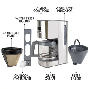 Kenmore Drip Coffee Maker Machine, 1.8L Filter Coffee Machine with Timer Silver