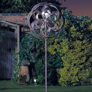 Taurus Garden Wind Spinner with Solar Powered Crackle Globe - Outdoor Decoration with Multicoloured LED Light - H213 x 58cm