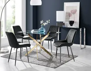 Furniturebox UK Leonardo 4 Gold Dining Table and 4 Black Pesaro Black Leg Chairs