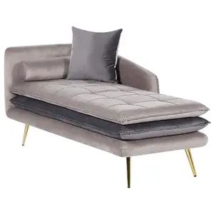 Left Hand Velvet Chaise Lounge Beige and Grey GONESSE