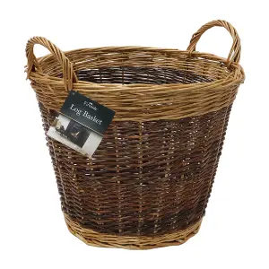 JVL Two Tone Vintage Wicker Willow Wood Log Storage Basket