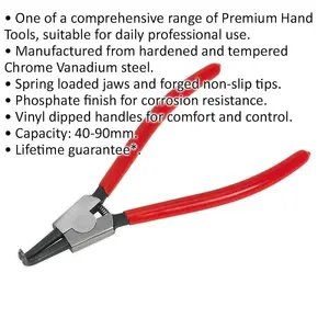 230mm Bent Nose External Circlip Pliers - Spring Loaded Jaws - Non-Slip Tips