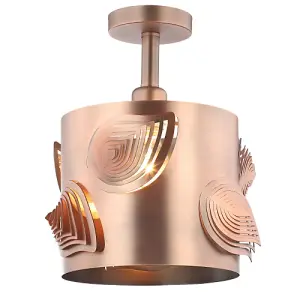 Modern Designer Semi Flush Antique Copper Ceiling Lamp with Laser Cut Leaves