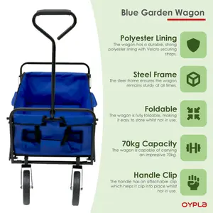 Oypla Blue Heavy Duty Foldable Garden Festival Trolley Cart Wagon Truck Wheelbarrow