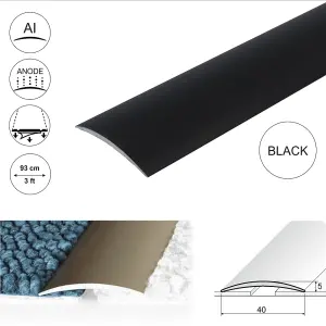 A13 40mm Anodised Aluminium Self Adhesive Door Threshold Strip - Black, 0.93m