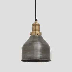 Industville Brooklyn Cone Pendant, 7 Inch, Pewter, Brass Holder