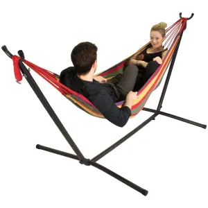 Primrose Rainbow Outdoor Garden Double Hammock with Steel Stand and Carry Bag Included