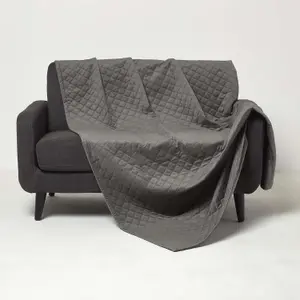 Homescapes Diamond Quilted Grey Velvet Throw