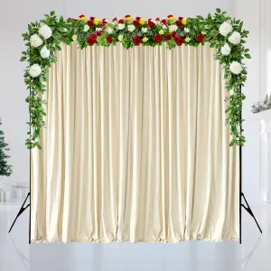 Ivory Velvet Backdrop Curtain Wrinkle-Free Polyester Fabric Background with Drapes, 3x3 Metres