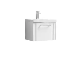 Retro 1 Drawer Wall Hung Vanity Unit with Thin-Edge 1 Tap Hole Ceramic Basin - 500mm - Satin White - Balterley