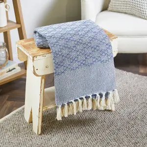 Woven Indoor Outdoor Washable Trellis Cuddly Throw Denim Blue - 130cm x 180cm