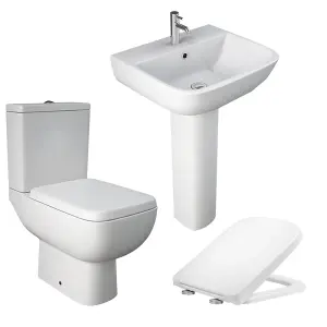 RAK S600 Close Coupled Toilet WC w/ Wrap Over Seat and Pedestal & Basin Set