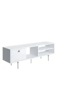 Mika TV Stand with 3 Shelves and 1 Cabinet, 140 x 35 x 45 cm TV Unit Table for TVs up to 60 inch, White