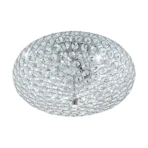 Flush Ceiling Light Colour Chrome Plated Shade Clear Crystal Bulb E27 2x60W