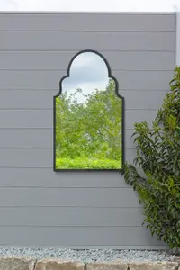 MirrorOutlet - The Arcus - Black Metal Framed Arched Garden Wall Mirror 41"x 24" (104 x 61 cm)