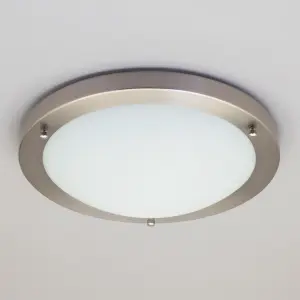 Litecraft Mari Satin Nickel 18w Large LED Flush Bathroom Ceiling Light